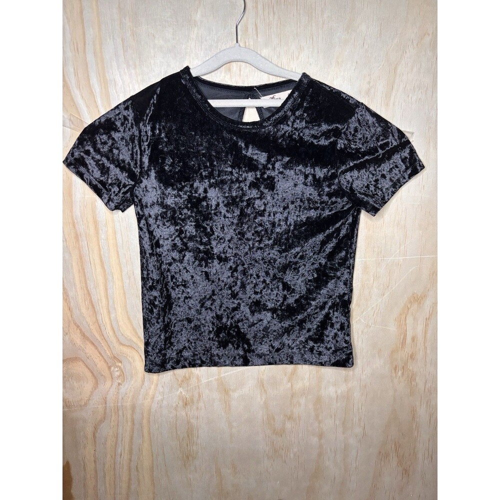 Y2k Hollister Crushed Velvet Baby Tee Top Womens Size S Black Whimsigoth Gothic